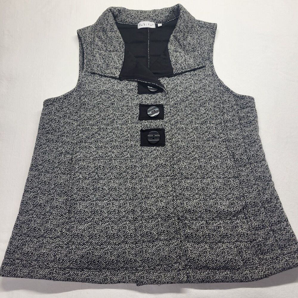 Habitat Vintage Quilted Vest Womens LG Black Boho Lagenlook Pockets SOFT